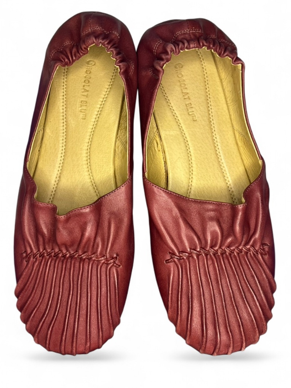 Chocolat Blu Burgundy Red Leather Pleated Shoes Ballet Shoes Cam2 Flats Size 10